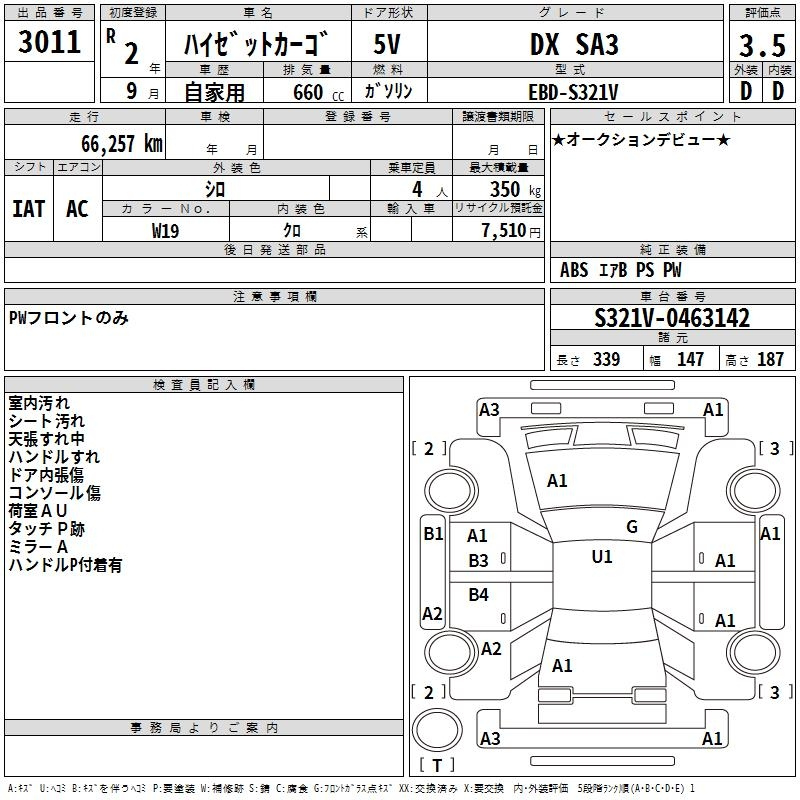 Аукционный лист DAIHATSU HIJET VAN 2020