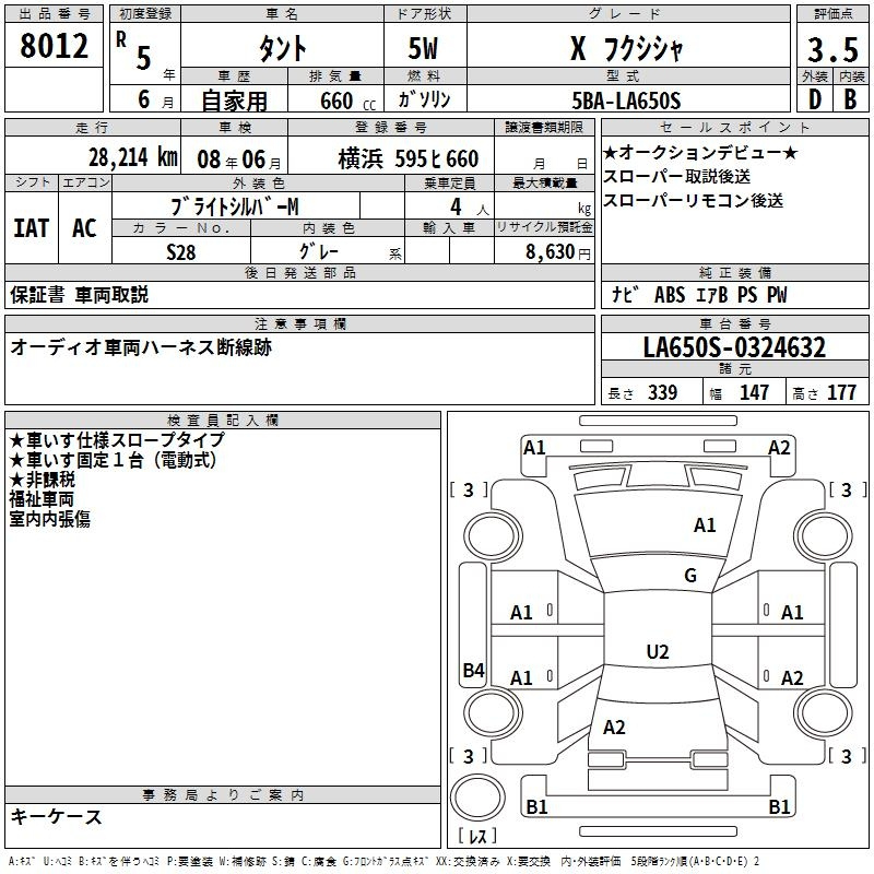 Аукционный лист DAIHATSU TANTO 2023