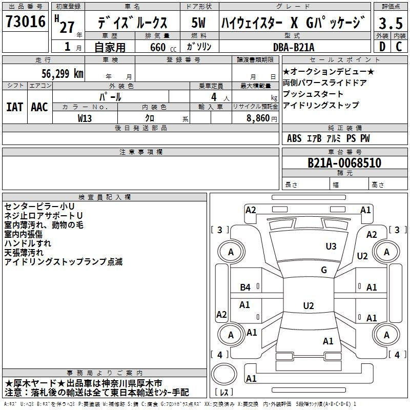 Аукционный лист NISSAN DAYZ ROOX 2015