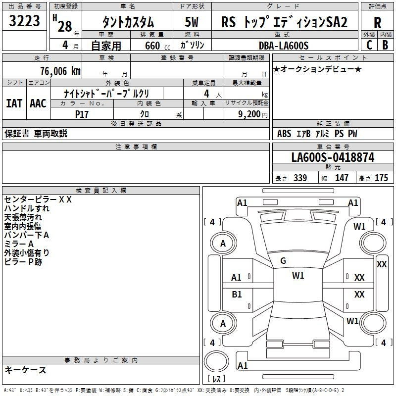 Аукционный лист DAIHATSU TANTO 2016