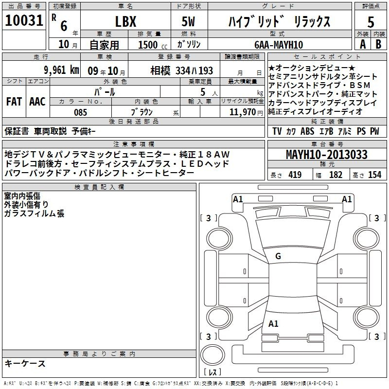 Аукционный лист LEXUS LBX 2024