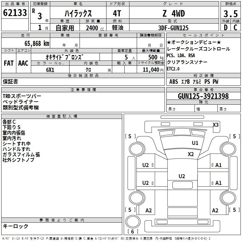 Аукционный лист TOYOTA HILUX 2021