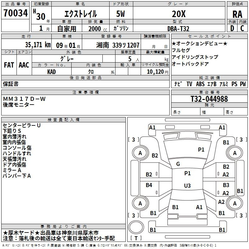 Аукционный лист NISSAN X-TRAIL 2018