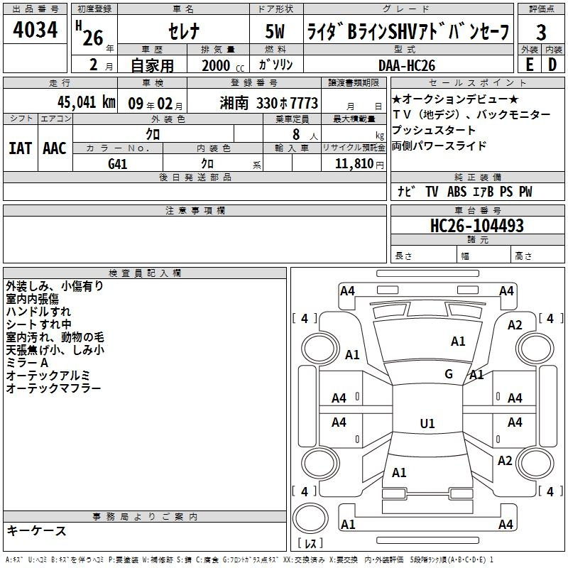 Аукционный лист NISSAN SERENA 2014