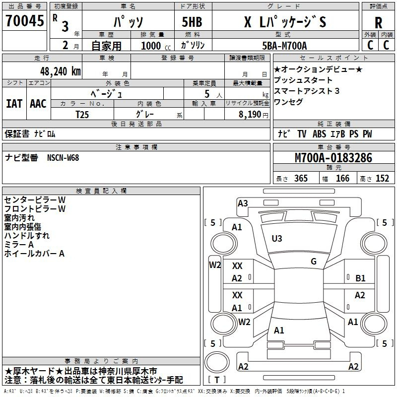 Аукционный лист TOYOTA PASSO 2021