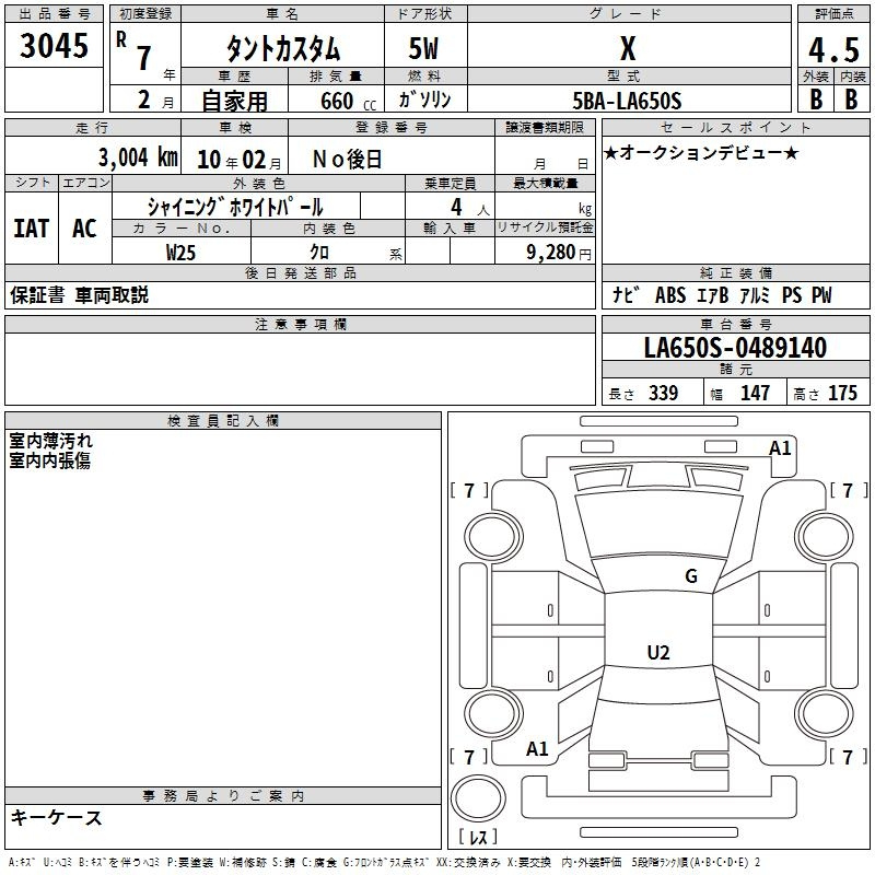 Аукционный лист DAIHATSU TANTO 2025