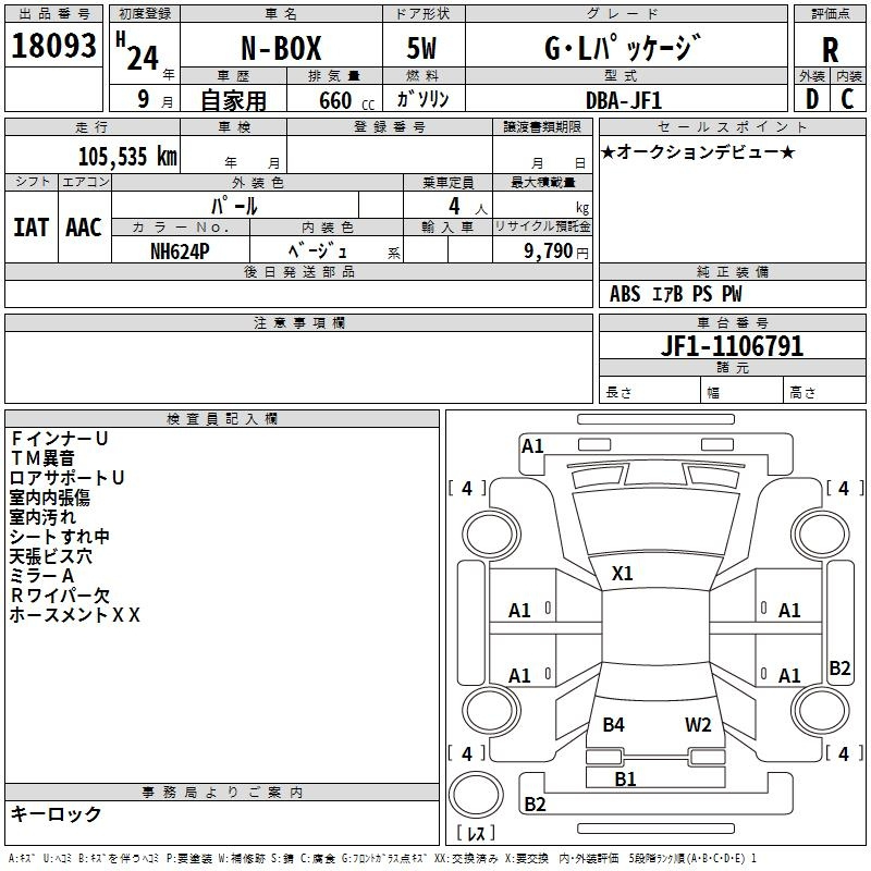Аукционный лист HONDA N BOX 2012