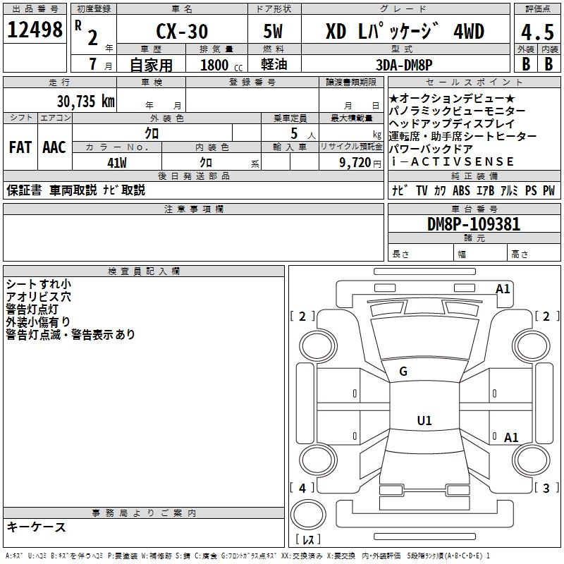 Аукционный лист MAZDA CX-30 2020