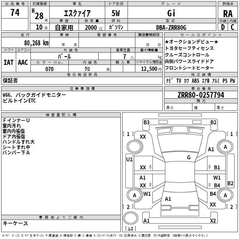 Аукционный лист TOYOTA ESQUIRE 2016