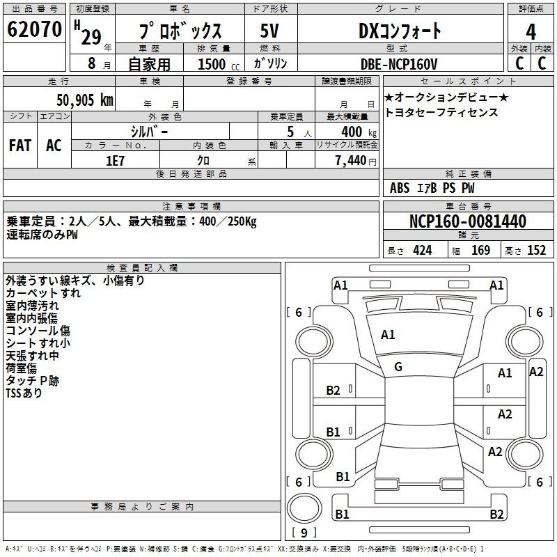 Аукционный лист TOYOTA PROBOX 2017