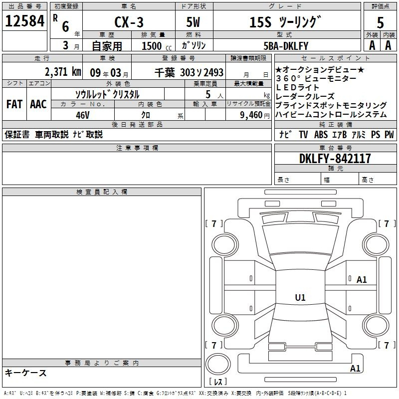 Аукционный лист MAZDA CX-3 2024