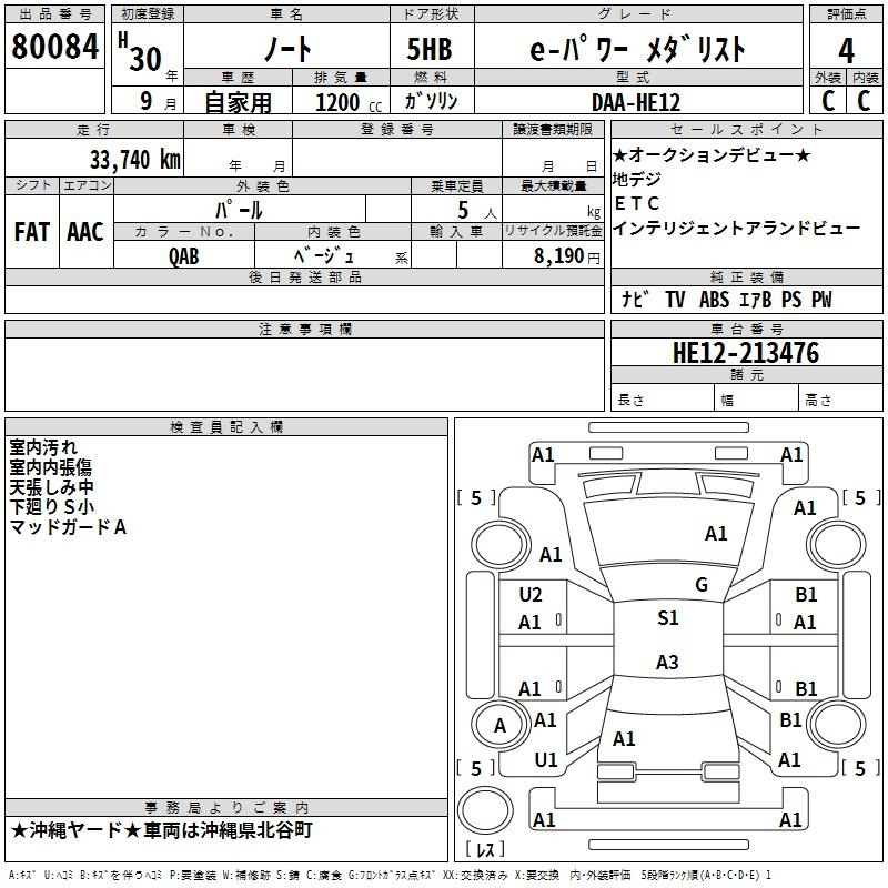 Аукционный лист NISSAN NOTE 2018
