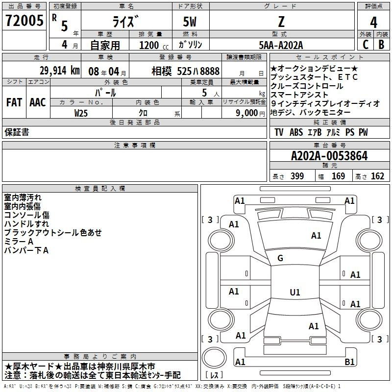 Аукционный лист TOYOTA RAIZE 2023