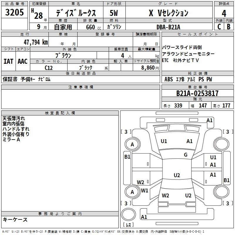 Аукционный лист NISSAN DAYZ ROOX 2016
