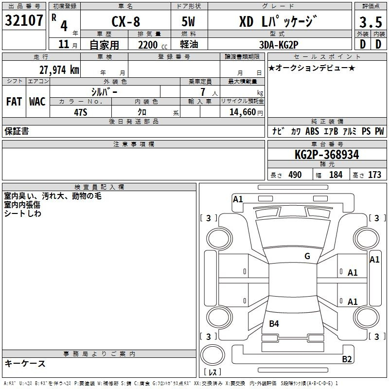 Аукционный лист MAZDA CX-8 2022