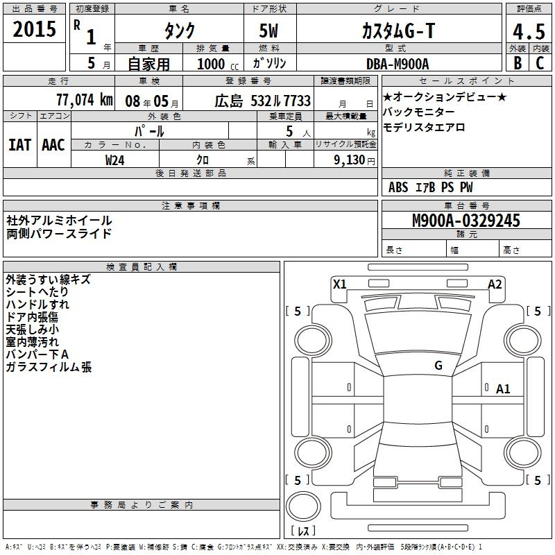 Аукционный лист TOYOTA TANK 2019