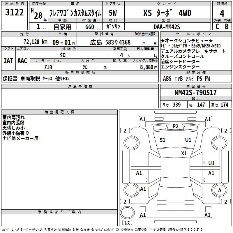 Аукционный лист MAZDA FLAIR WAGON 2016