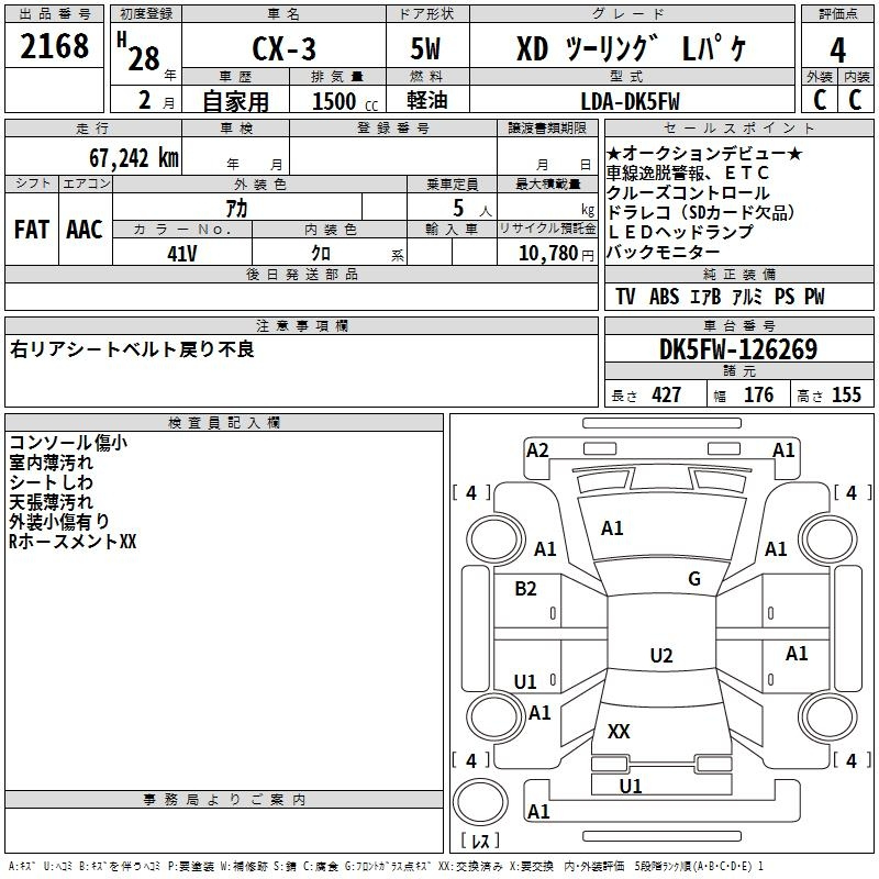 Аукционный лист MAZDA CX-3 2016