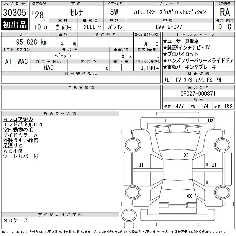 Аукционный лист NISSAN SERENA 2016
