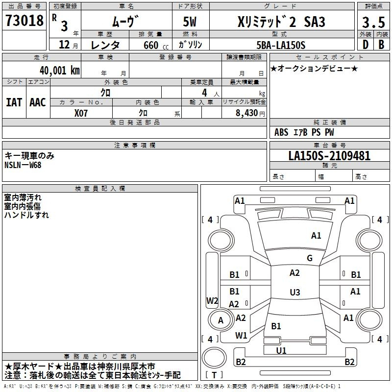 Аукционный лист DAIHATSU MOVE 2021