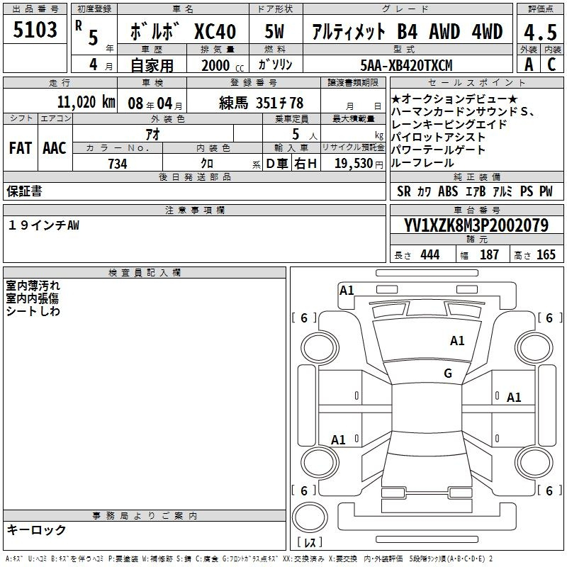 Аукционный лист VOLVO XC40 2023