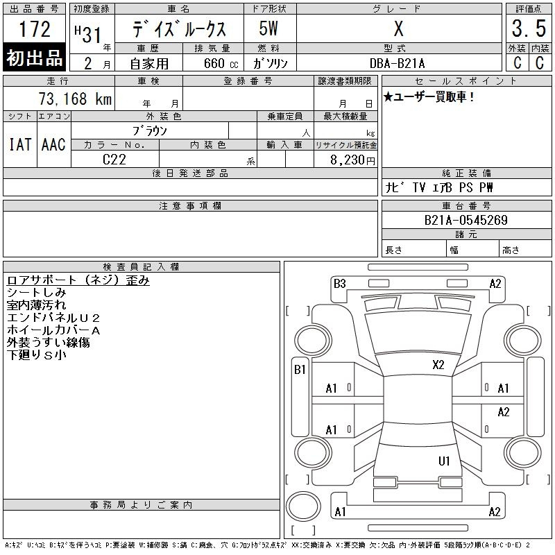 Аукционный лист NISSAN DAYZ ROOX 2019