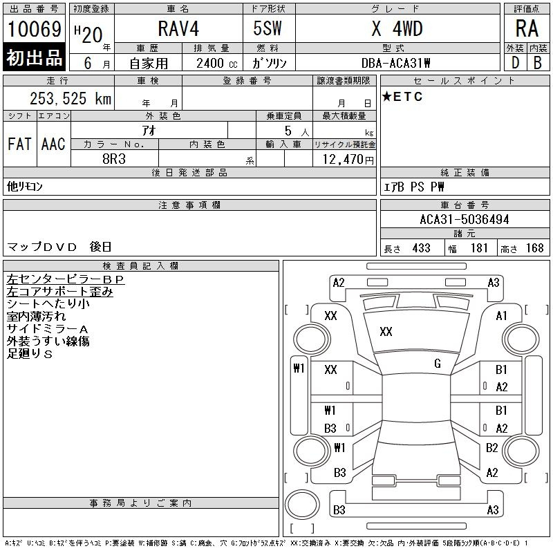 Аукционный лист TOYOTA RAV4 2008