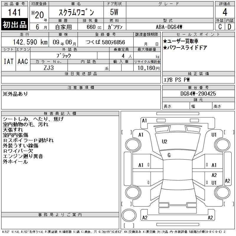 Аукционный лист MAZDA SCRUM 2008