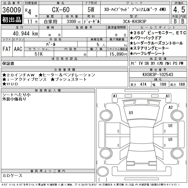 Аукционный лист MAZDA CX-60 2022