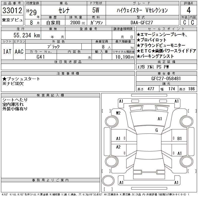 Аукционный лист NISSAN SERENA 2017