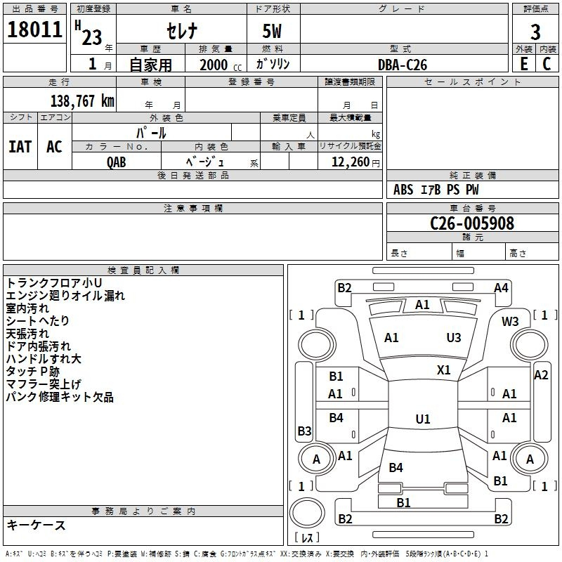Аукционный лист NISSAN SERENA 2011