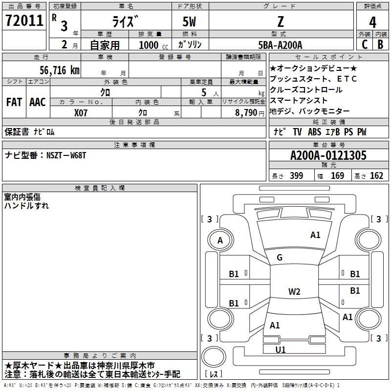 Аукционный лист TOYOTA RAIZE 2021