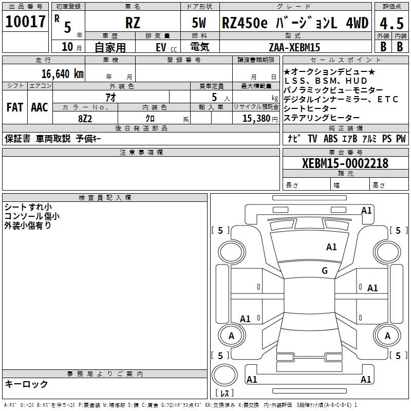 Аукционный лист LEXUS RZ 2023