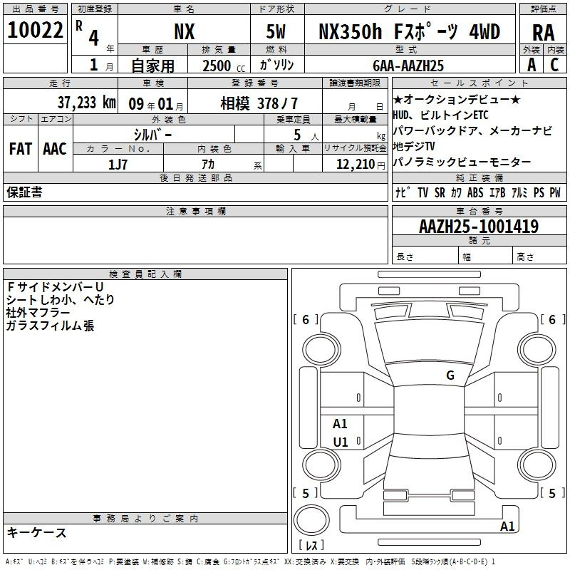 Аукционный лист LEXUS NX 2022