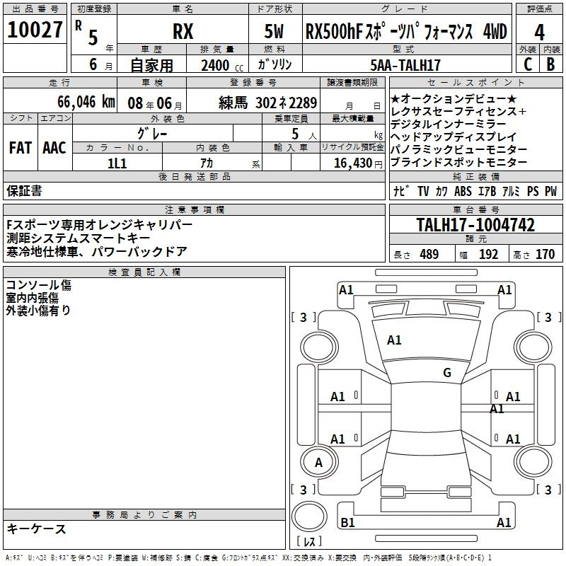Аукционный лист LEXUS RX 2023