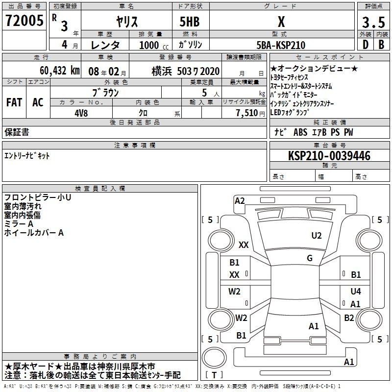 Аукционный лист TOYOTA YARIS 2021