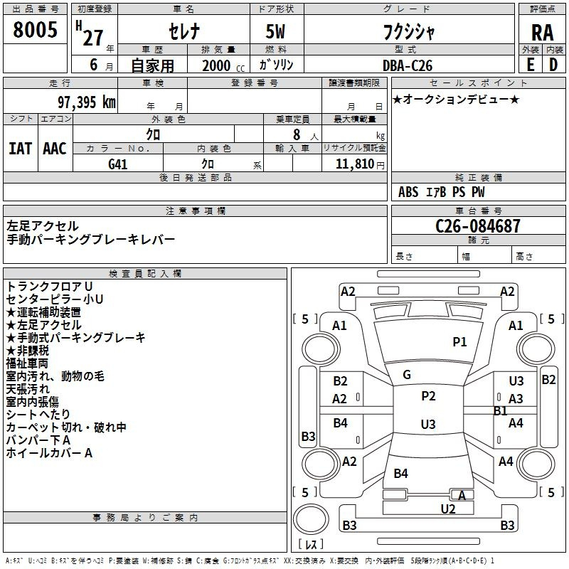 Аукционный лист NISSAN SERENA 2015