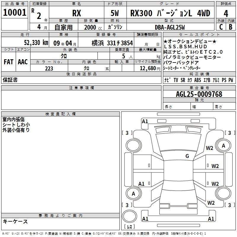 Аукционный лист LEXUS RX 2020