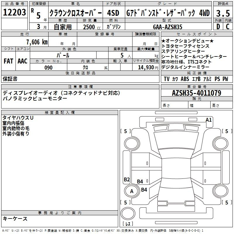 Аукционный лист TOYOTA CROWN CROSSOVER 2023