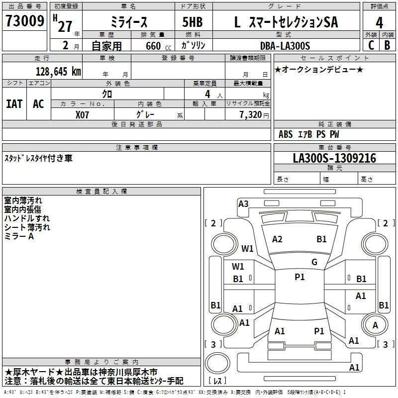 Аукционный лист DAIHATSU MIRA E S 2015