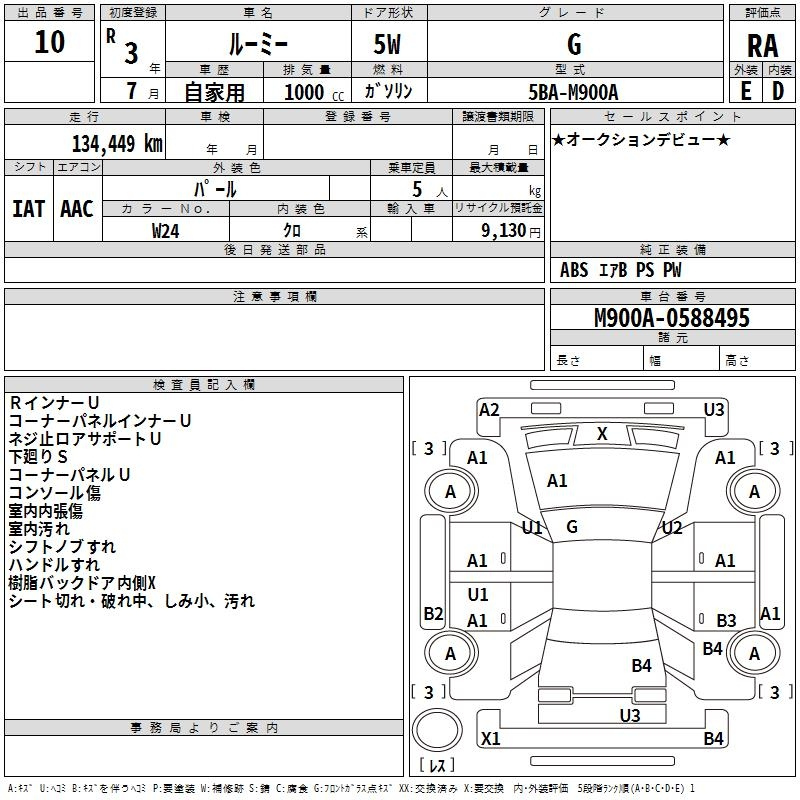 Аукционный лист TOYOTA ROOMY 2021