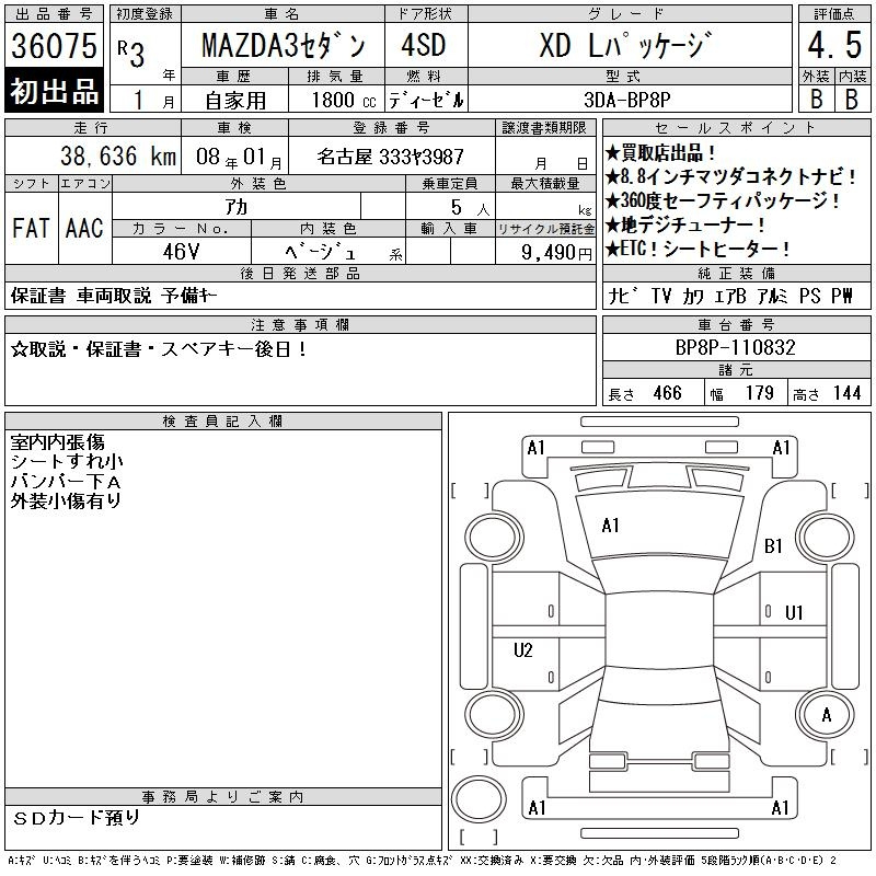 Аукционный лист MAZDA MAZDA3 2021