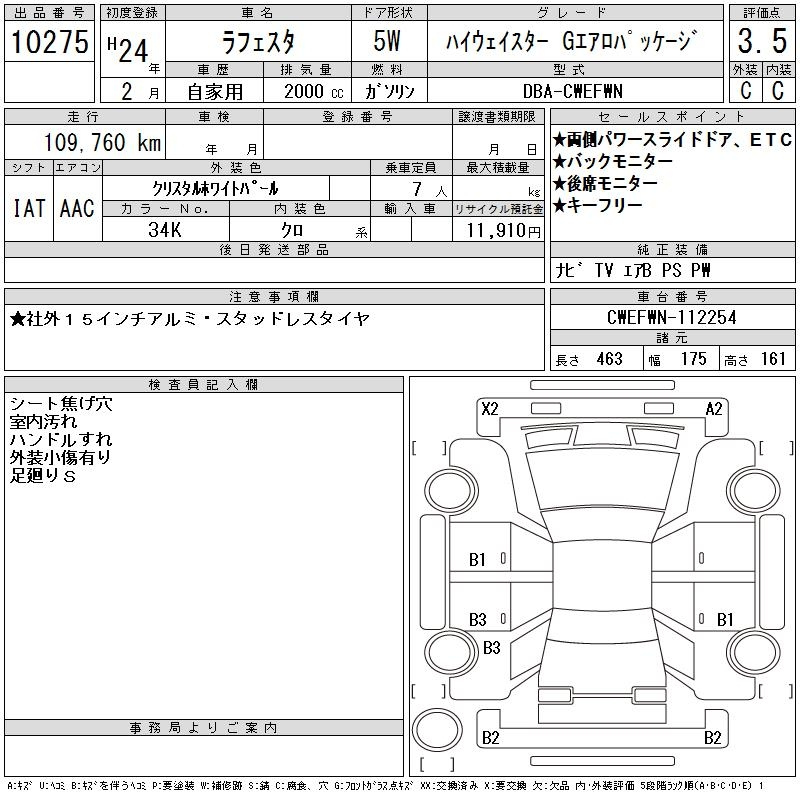 Аукционный лист NISSAN LAFESTA 2012