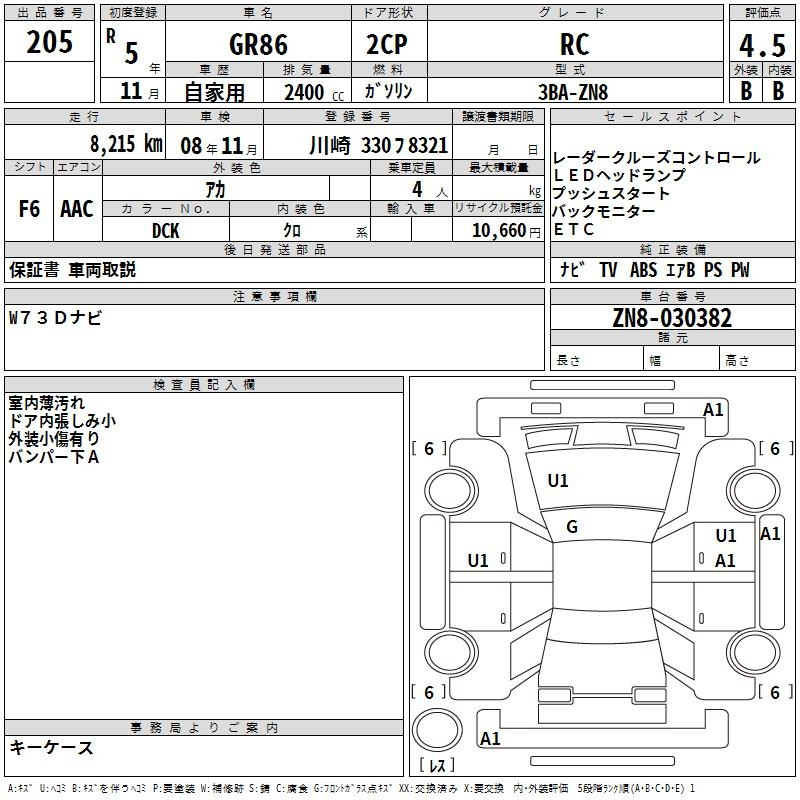 Аукционный лист TOYOTA 86 2023