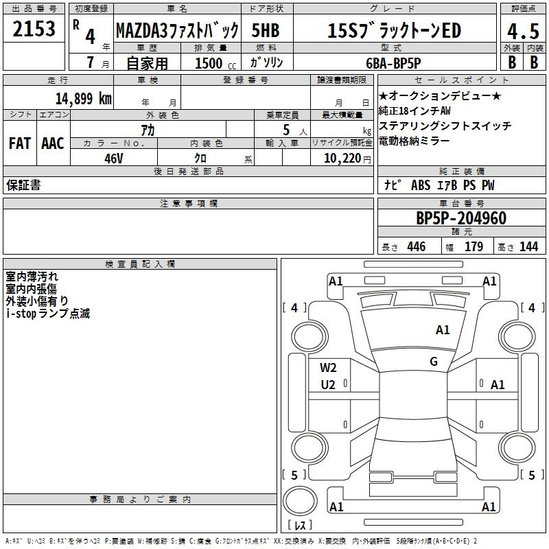 Аукционный лист MAZDA MAZDA3 2022
