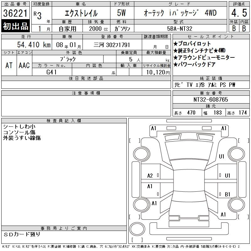 Аукционный лист NISSAN X-TRAIL 2021