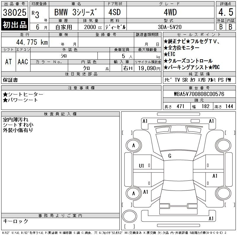 Аукционный лист BMW 3 SERIES 2021