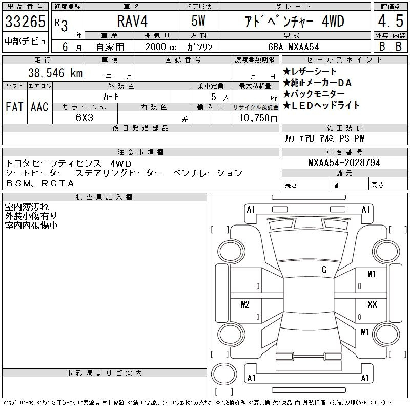 Аукционный лист TOYOTA RAV4 2021