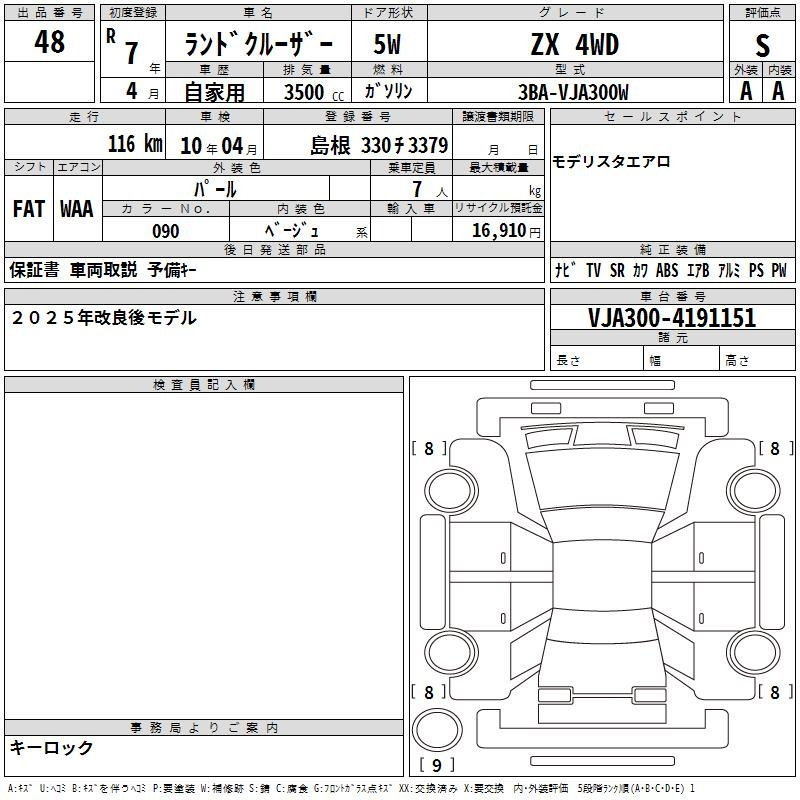 Аукционный лист TOYOTA LAND CRUISER 2025
