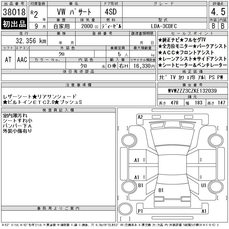 Аукционный лист VOLKSWAGEN PASSAT 2020